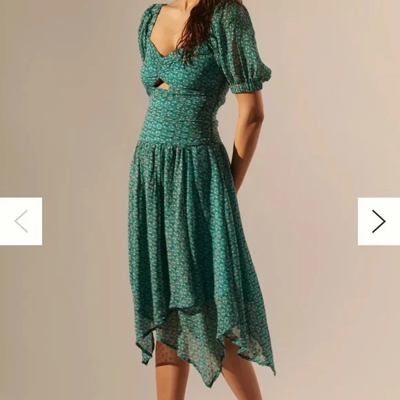 Anthropologie | Dresses | Nwt Anthropologie Green Puffsleeved Cutout Midi  Dress | Poshmark